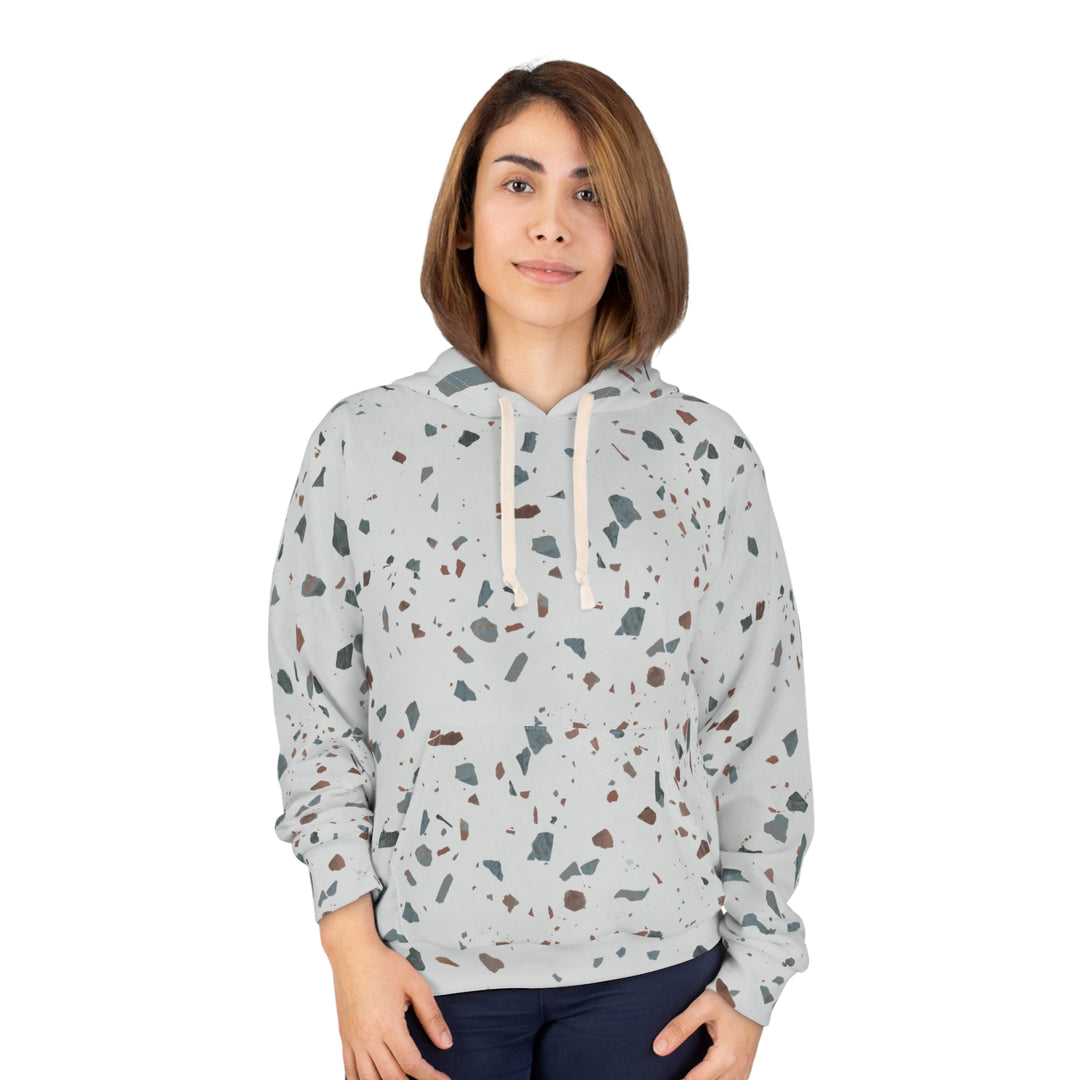 Terrazzo Hoodie – light gray - on woman