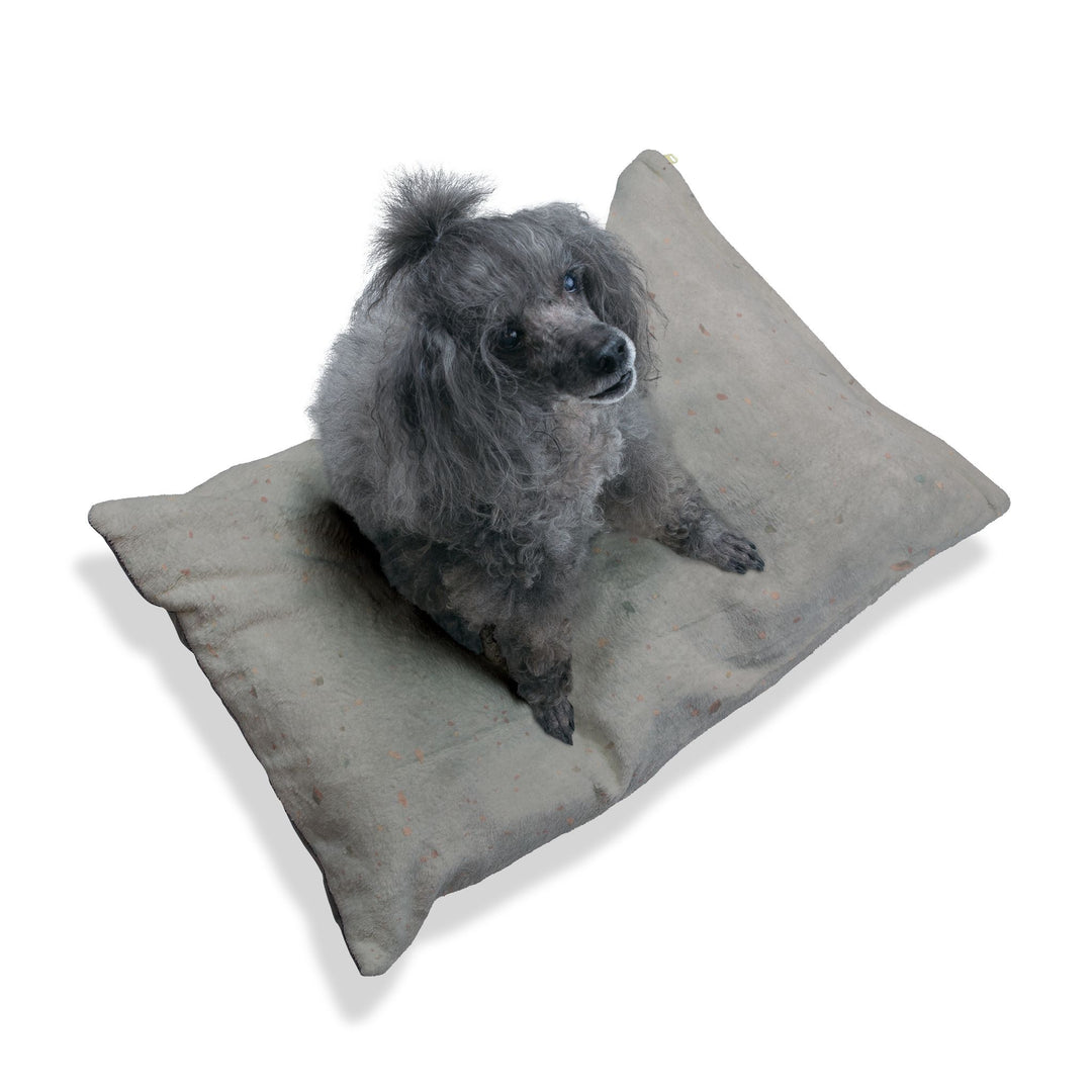 Gray poodle laying on perfect comfit terrazzo dog bed