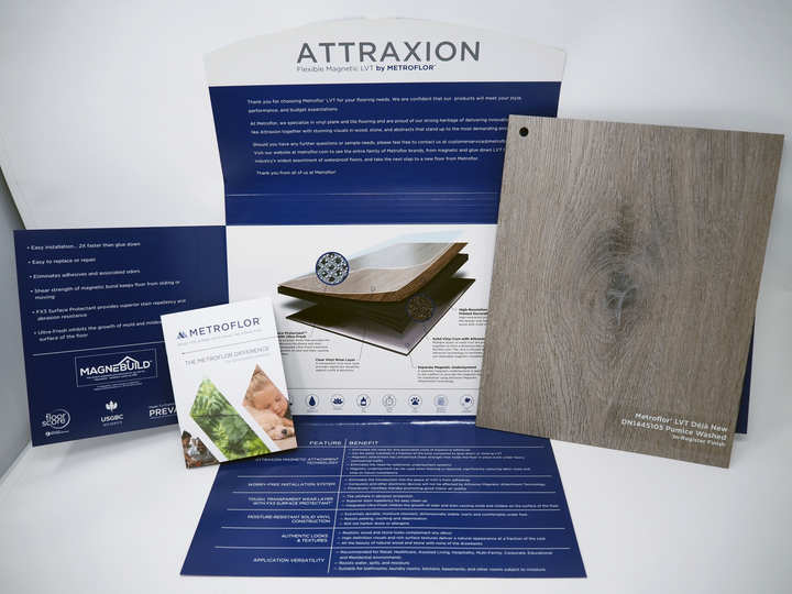 Metroflor Attraxion mailer open with cut sample 