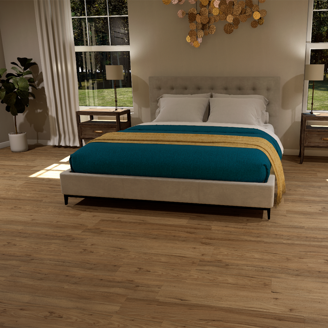 Allure Tea Ground Wood Peel & Stick vinyl flooring installed in a room scene rendering