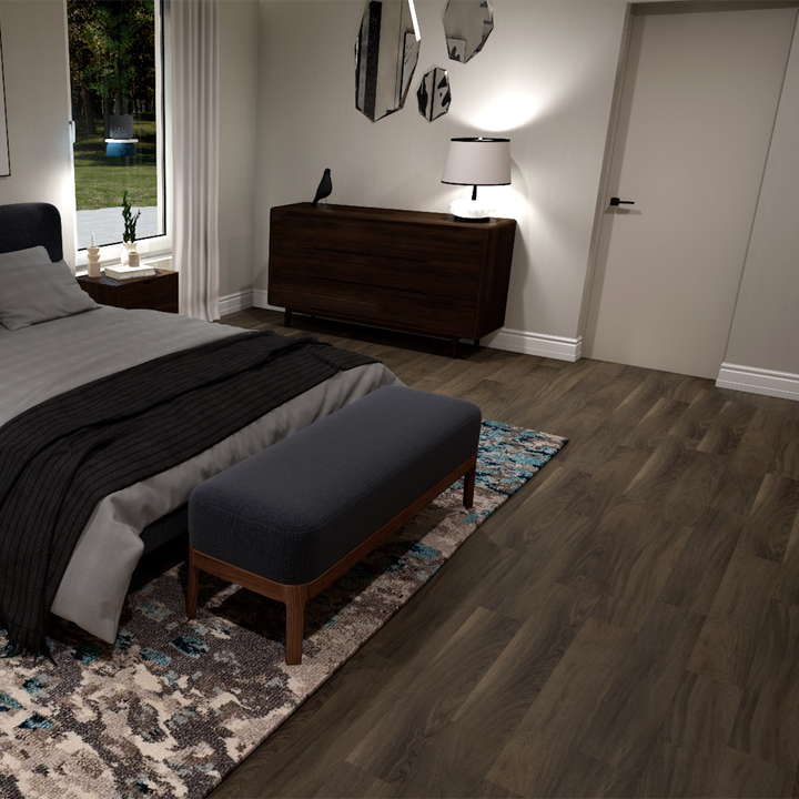 Allure Harrowdale Oak Peel & Stick vinyl flooring installed in a room scene rendering