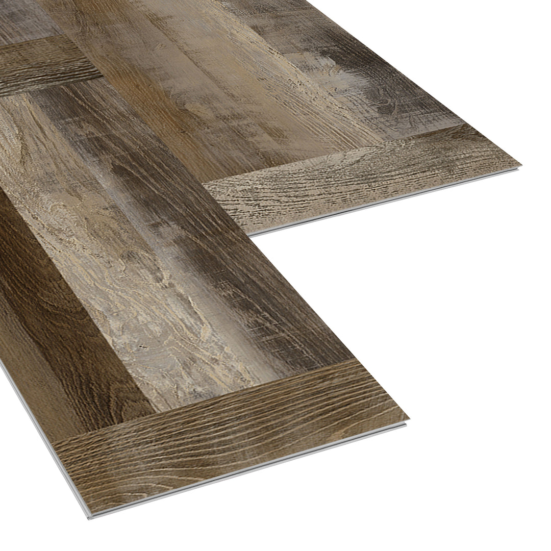 Allure Cookiebutter Elm Parquet ISOCORE vinyl flooring planks viewed at an angle to see the locking edges