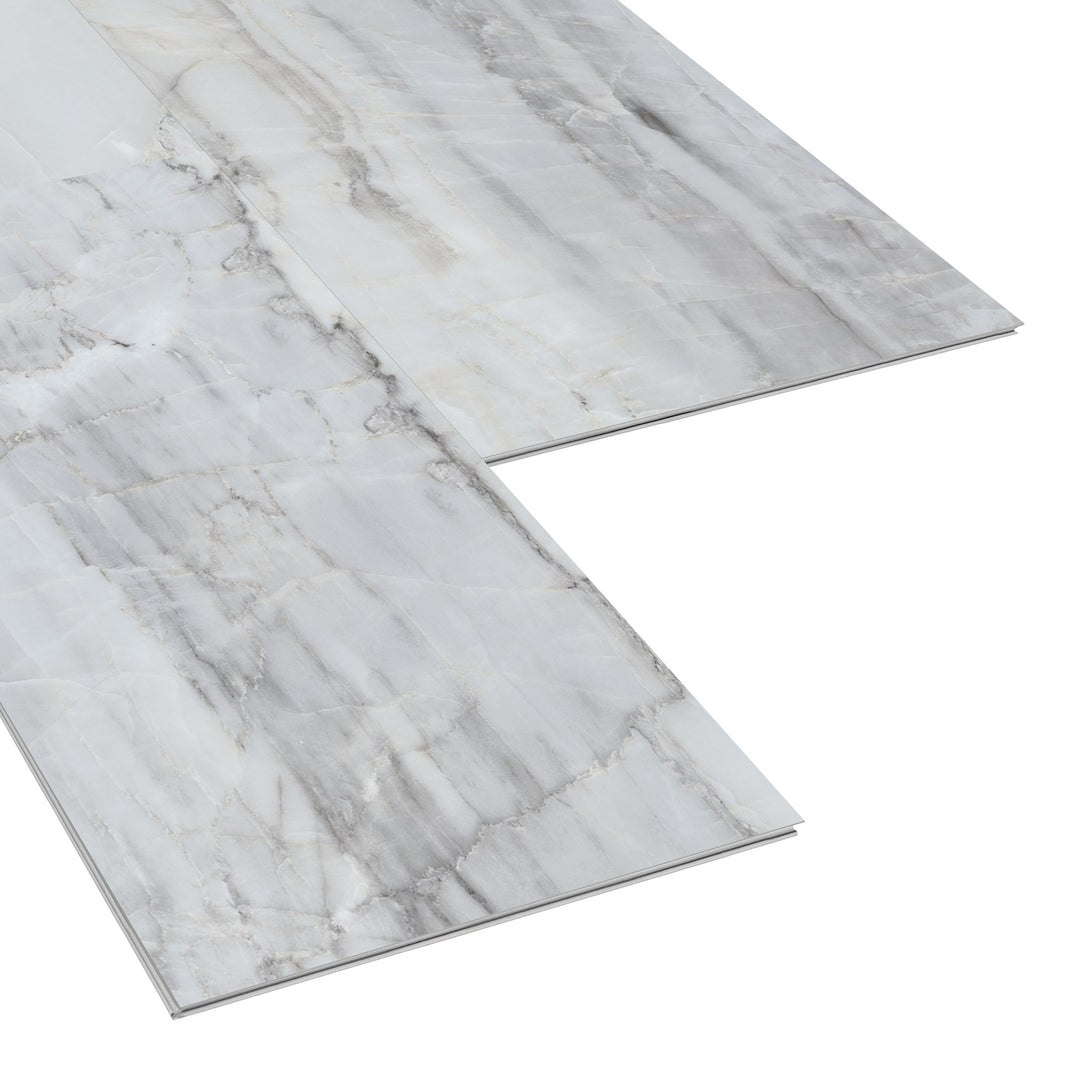 Allure Europa Brulee Marble ISOCORE vinyl flooring planks viewed at an angle to see the locking edges