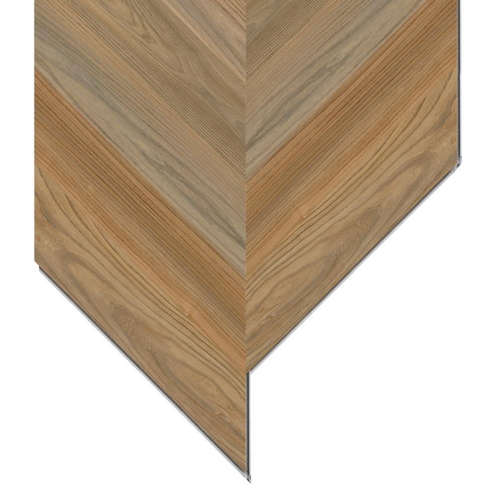 Allure Peach Crisp Pine Chevron ISOCORE vinyl flooring planks viewed at an angle to see the locking edges