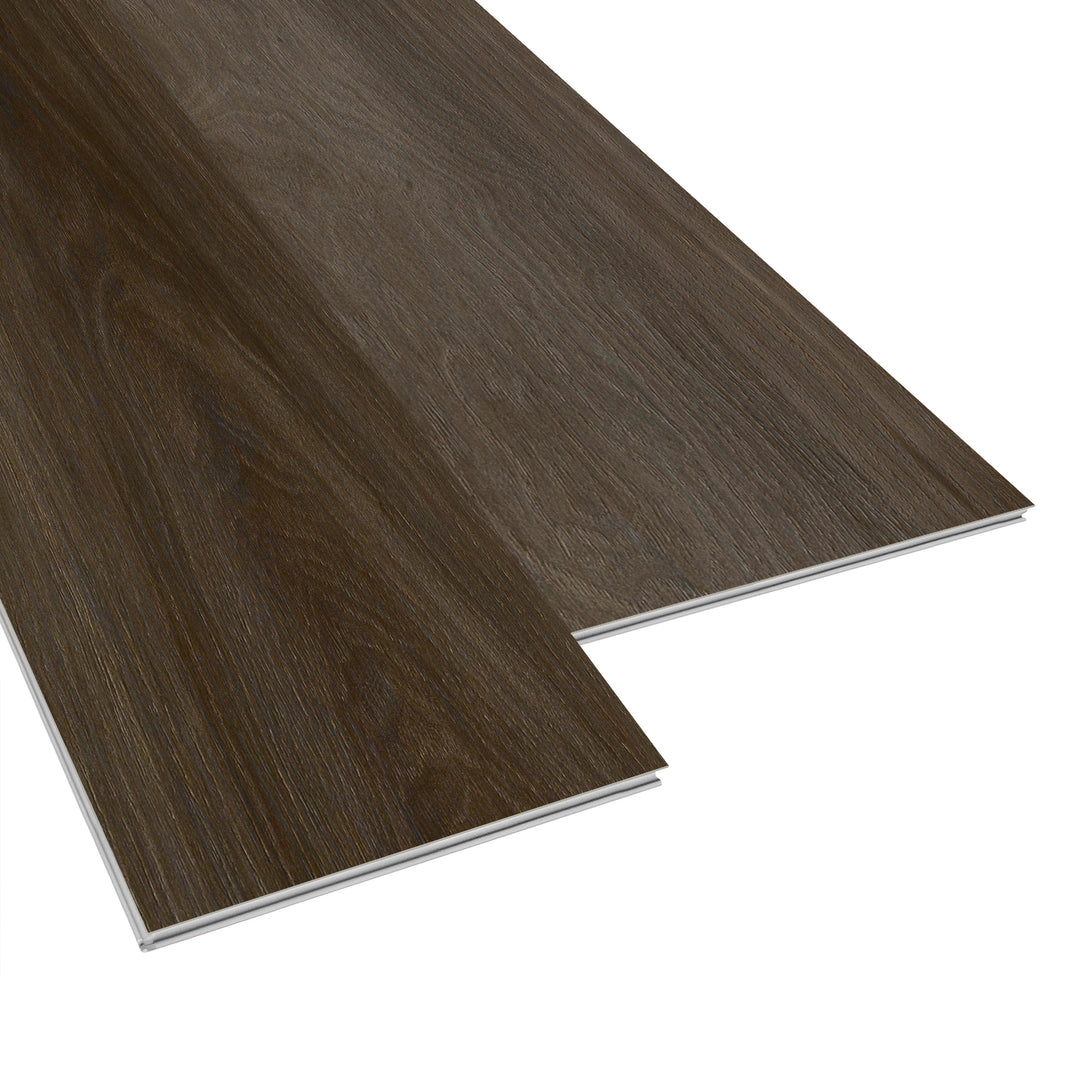 Allure Cocoa Ganache Alder ISOCORE vinyl flooring planks viewed at an angle to see the locking edges