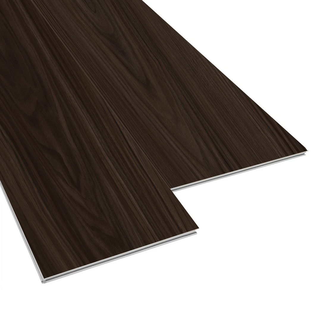 Allure Velvet Mocha Walnut XL Rigid Core 22mil Luxury Vinyl Plank Flooring viewed at an angle to see the locking edges