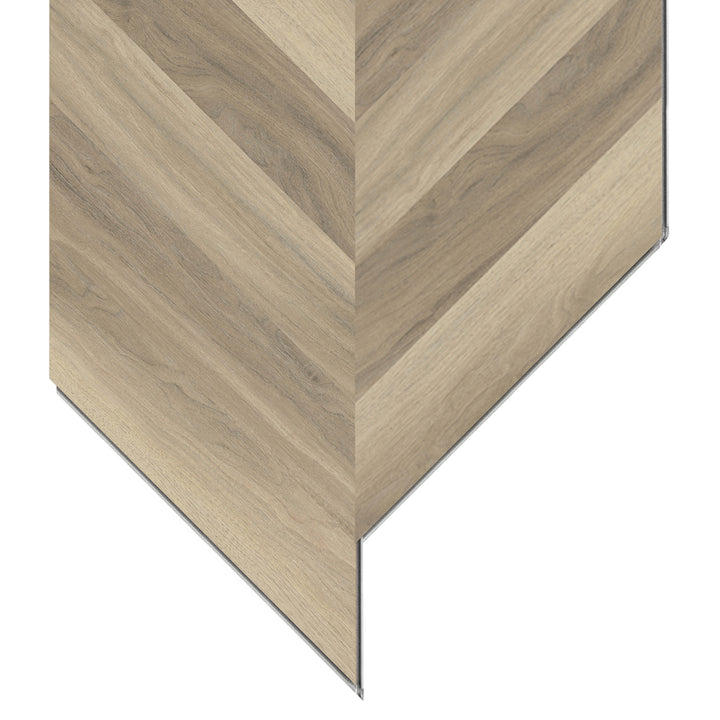 Allure Almond Honey Aspen Chevron ISOCORE vinyl flooring planks viewed at an angle to see the locking edges