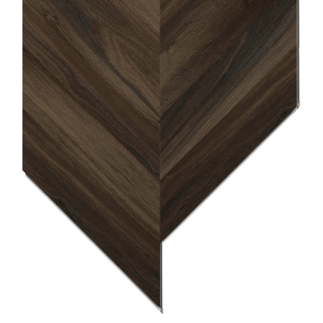 Allure Buckeye Black Walnut Chevron ISOCORE vinyl flooring planks viewed at an angle to see the locking edges