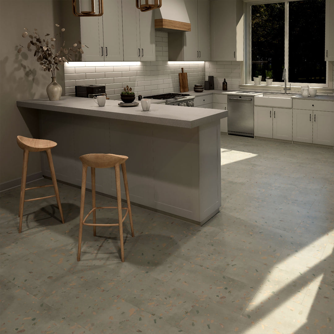 Allure Ultima Comfit Terrazzo ISOCORE vinyl flooring installed in a room scene rendering