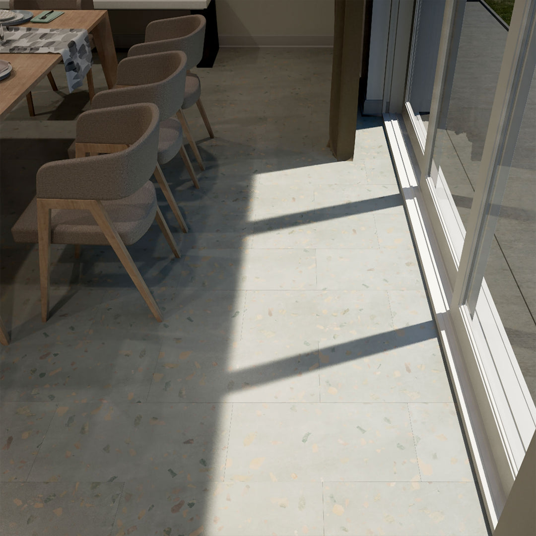 Allure Ultima Comfit Terrazzo ISOCORE vinyl flooring installed in a closeup rendering